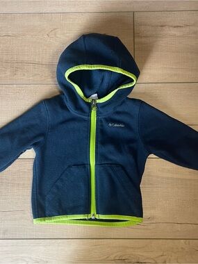 Columbia Baby 6-12 Month Navy Blue Hooded Zip-Up Fleece Jacket with Lime Trim